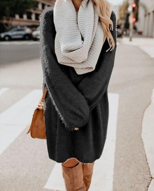 Plush Pullover Long Sweater - foxberryparkproducts