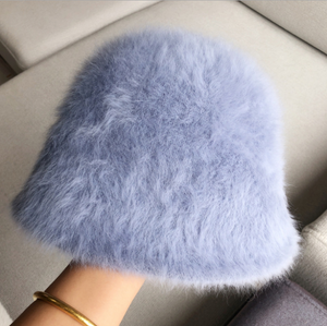 Winter women's fashion Solid color rabbit fur hat bucket cap - foxberryparkproducts