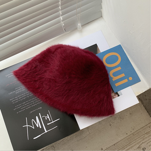 Winter women's fashion Solid color rabbit fur hat bucket cap - foxberryparkproducts