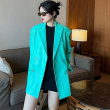 Load image into Gallery viewer, Lautaro Spring Autumn Colored Green Crocodile Print PU Leather Blazer
