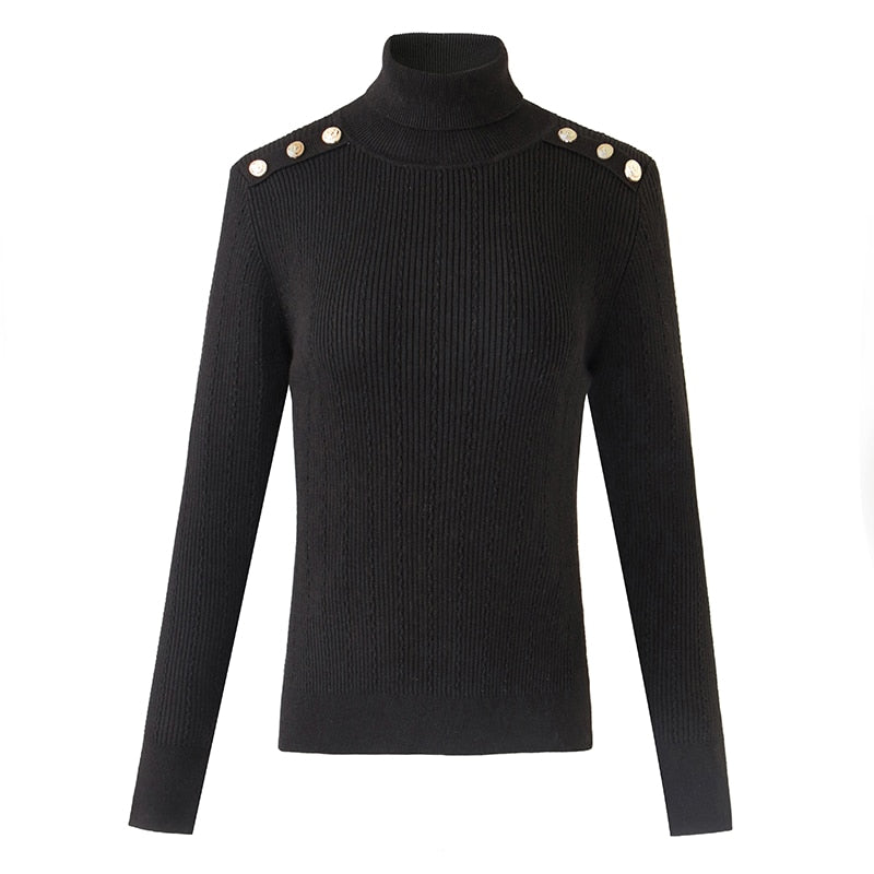 Harley Fashion Women Winter Wool Blend Black Turtleneck Pullover Sweater Top Quality Casual Knit Fabric