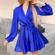 Load image into Gallery viewer, Sexy Satin Sashes A Line Mini Dress Lantern Sleeve Elegant Party Dress - foxberryparkproducts
