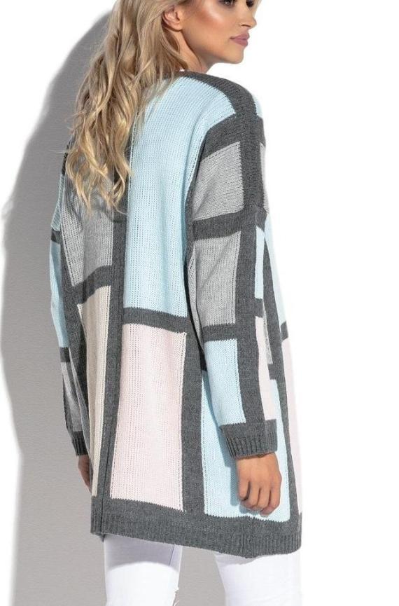 Bunte Strickjacke aus Wollmischung FOB558 Blau-Grau - foxberryparkproducts