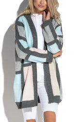 Bunte Strickjacke aus Wollmischung FOB558 Blau-Grau - foxberryparkproducts