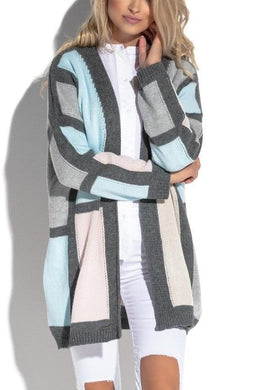 Bunte Strickjacke aus Wollmischung FOB558 Blau-Grau - foxberryparkproducts