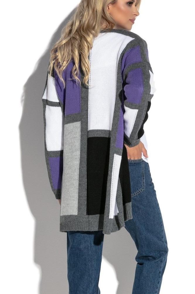 Bunte Strickjacke aus Wollmischung FOB558 Violett-Grau - foxberryparkproducts