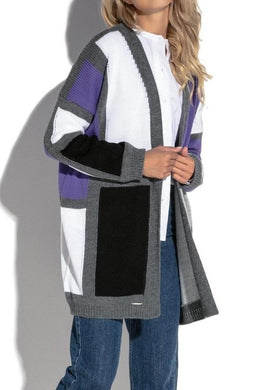 Bunte Strickjacke aus Wollmischung FOB558 Violett-Grau - foxberryparkproducts