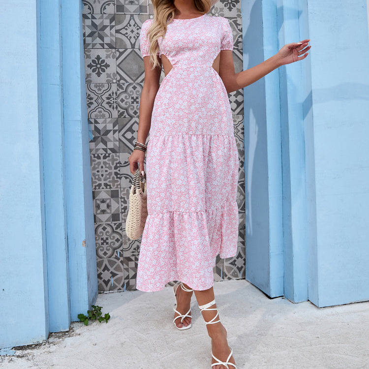 New Floral Dress Sexy Chiffon Backless Big Swing Beach Skirt - foxberryparkproducts
