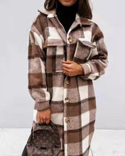 Load image into Gallery viewer, Spring And Autumn New Women&#39;s Plaid Brushed Medium Long Woolen Coat
