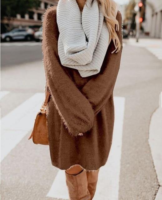 Plush Pullover Long Sweater - foxberryparkproducts