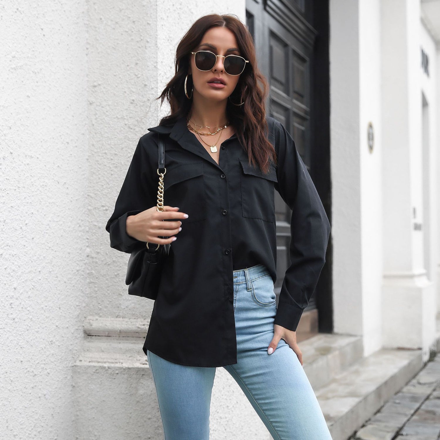 Cotton Double Pocket Long Sleeved Women Loose Shirt Spring And Summer New - foxberryparkproducts
