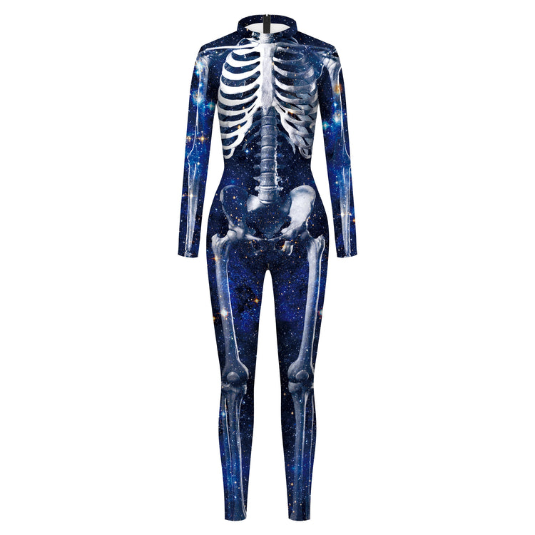 VIP FASHION Adult Skeleton Print Halloween Cosplay For Women Ghost Jumpsuit - foxberryparkproducts