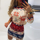 Christmas 2022 Elk Snowflake Print Party Dress - foxberryparkproducts