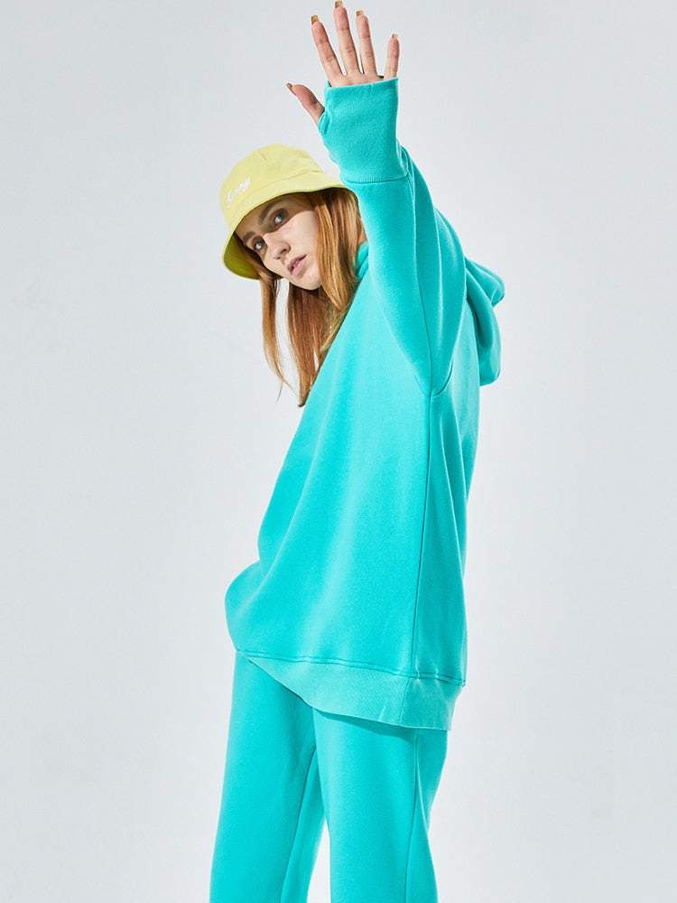 GCAROL Fall Winter Women Long Hooded Suits 80% Cotton Fleece - foxberryparkproducts