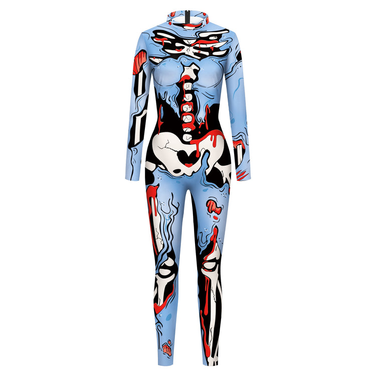 VIP FASHION Adult Skeleton Print Halloween Cosplay For Women Ghost Jumpsuit - foxberryparkproducts
