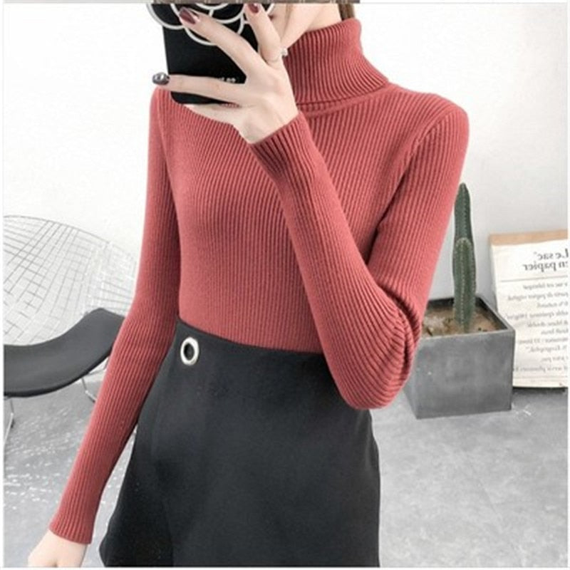 Women Turtleneck Sweaters Autumn Winter Korean Slim Pullover Women Basic Tops Casual Soft Knit Sweater Soft Warm Jumper - foxberryparkproducts