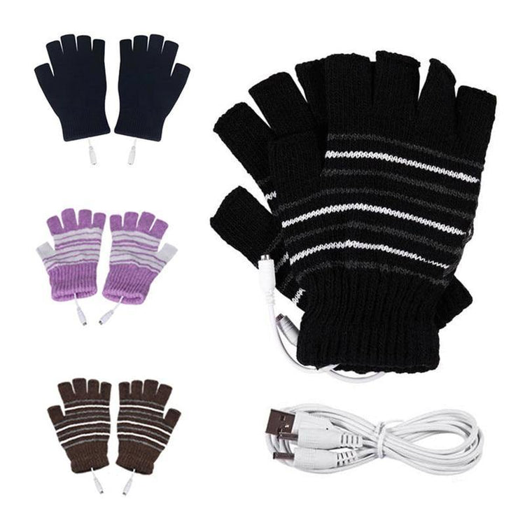 Electric USB heated Gloves Winter Thermal half-finger With full-finger cover - foxberryparkproducts