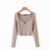 DEAT 2022 Autumn Autumn Short Square Collar Thin Knitted Pullovers Sweater Loose V-Neck Long Sleeve Women New Fashion 13U090 - foxberryparkproducts