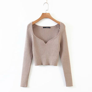 DEAT 2022 Autumn Autumn Short Square Collar Thin Knitted Pullovers Sweater Loose V-Neck Long Sleeve Women New Fashion 13U090 - foxberryparkproducts