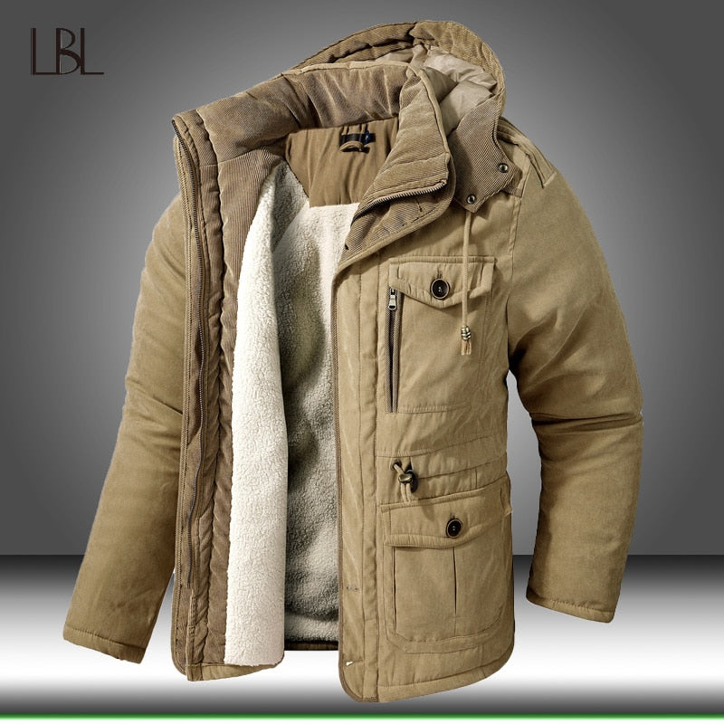 Men Warm Jacket Winter Parka Hooded Windbreaker Cotton Padded Thick Coat