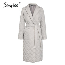 Load image into Gallery viewer, Simplee Long straight winter coat with rhombus pattern Casual sashes - foxberryparkproducts
