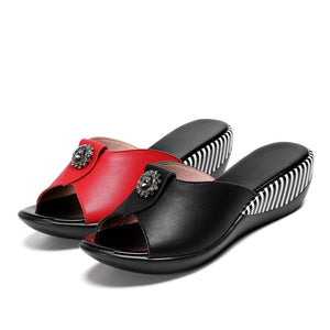 2022 Summer Platform Flip Flops Fashion Beach Shoes Woman Anti-slip Genuine Leather - foxberryparkproducts