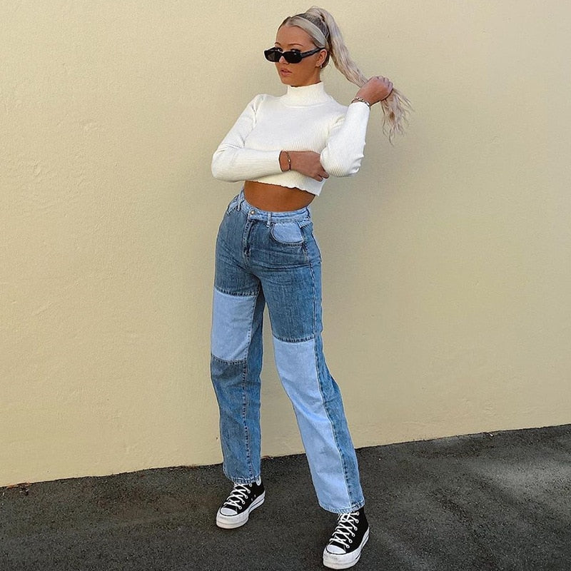Streetwear Women Bodycon Jeans woman Fashion Patchwork - foxberryparkproducts