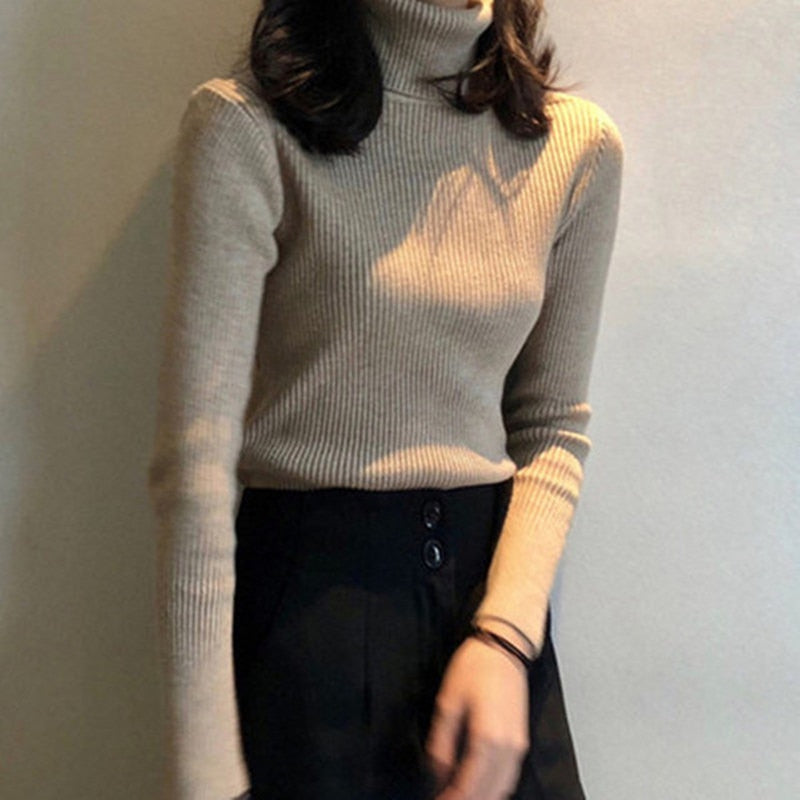 Women Turtleneck Sweaters Autumn Winter Korean Slim Pullover Women Basic Tops Casual Soft Knit Sweater Soft Warm Jumper - foxberryparkproducts