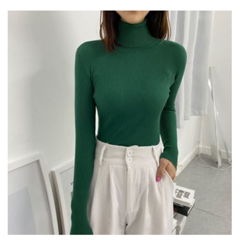 Women Turtleneck Sweaters Autumn Winter Korean Slim Pullover Women Basic Tops Casual Soft Knit Sweater Soft Warm Jumper - foxberryparkproducts