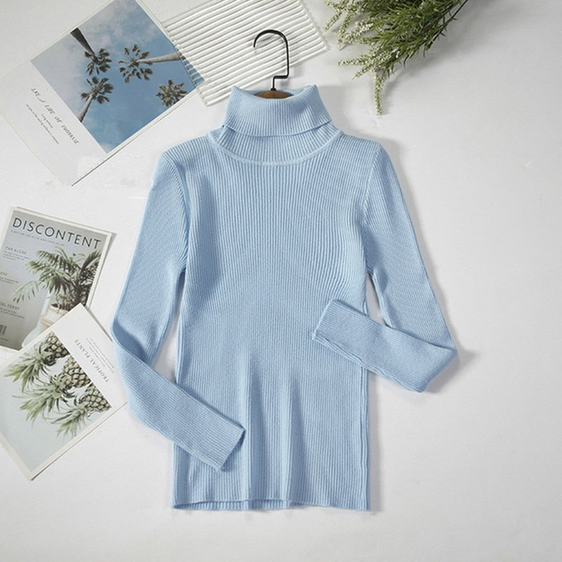 Women Turtleneck Sweaters Autumn Winter Korean Slim Pullover Women Basic Tops Casual Soft Knit Sweater Soft Warm Jumper - foxberryparkproducts