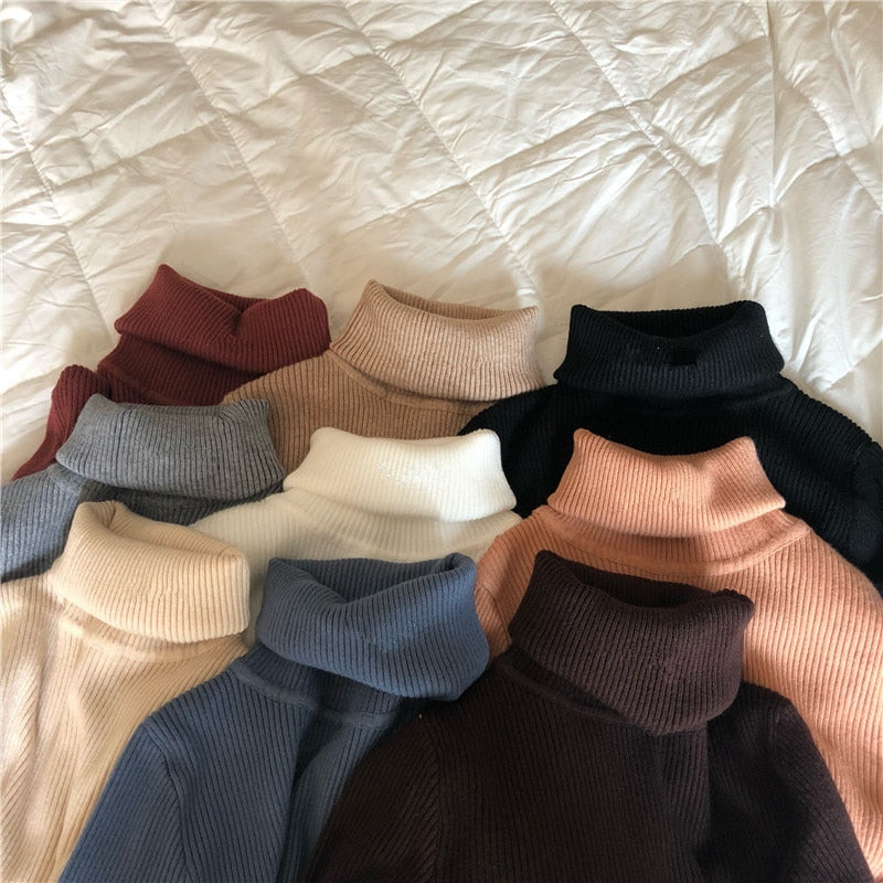 Women Turtleneck Sweaters Autumn Winter Korean Slim Pullover Women Basic Tops Casual Soft Knit Sweater Soft Warm Jumper - foxberryparkproducts