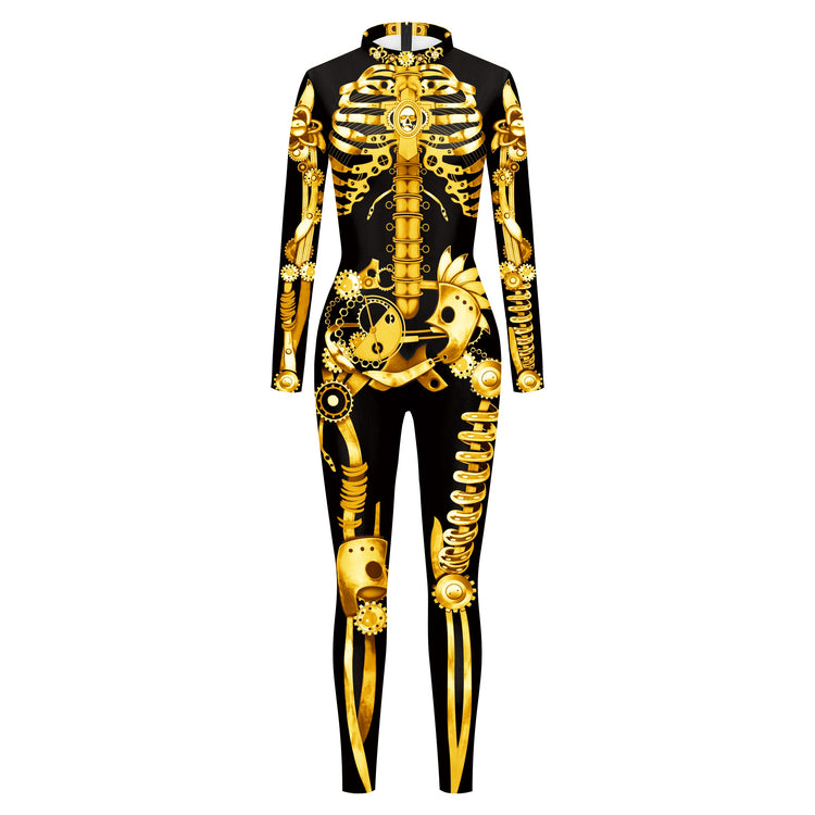 VIP FASHION Adult Skeleton Print Halloween Cosplay For Women Ghost Jumpsuit - foxberryparkproducts