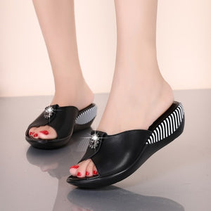 2022 Summer Platform Flip Flops Fashion Beach Shoes Woman Anti-slip Genuine Leather - foxberryparkproducts