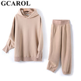 GCAROL Fall Winter Women Long Hooded Suits 80% Cotton Fleece - foxberryparkproducts