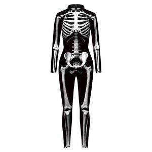 VIP FASHION Adult Skeleton Print Halloween Cosplay For Women Ghost Jumpsuit - foxberryparkproducts
