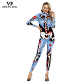 VIP FASHION Adult Skeleton Print Halloween Cosplay For Women Ghost Jumpsuit - foxberryparkproducts
