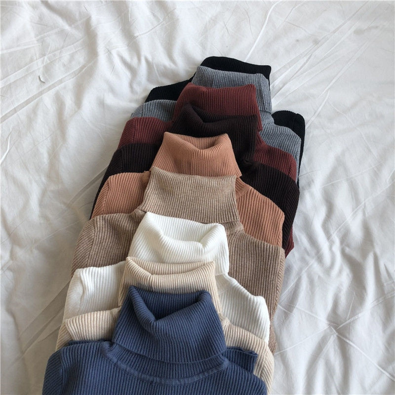 Women Turtleneck Sweaters Autumn Winter Korean Slim Pullover Women Basic Tops Casual Soft Knit Sweater Soft Warm Jumper - foxberryparkproducts