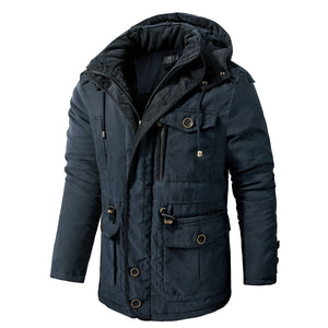 Men Warm Jacket Winter Parka Hooded Windbreaker Cotton Padded Thick Coat