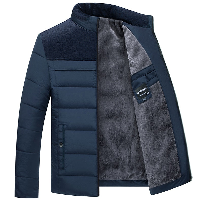 Men's Plush Thickened Parkas Stand Collar Winter Jacket