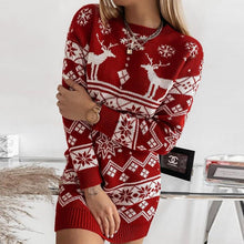 Load image into Gallery viewer, Christmas 2022 Elk Snowflake Print Party Dress - foxberryparkproducts
