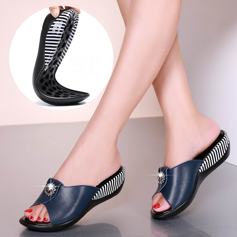 2022 Summer Platform Flip Flops Fashion Beach Shoes Woman Anti-slip Genuine Leather - foxberryparkproducts