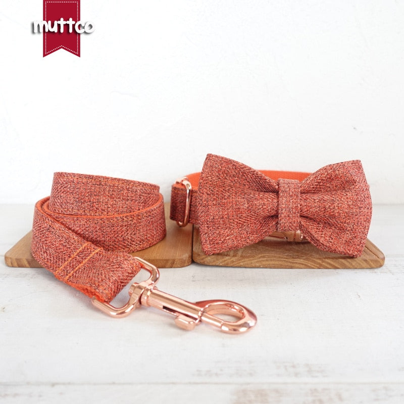 MUTTCO handmade puppy collar THE ORANGE SUIT gentleman pet products personalized ID leash - foxberryparkproducts