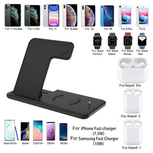 15W Qi Fast Wireless Charger Stand For iPhone 11 XR X 8 Apple Watch 4 in 1 Foldable Charging Dock Station - foxberryparkproducts