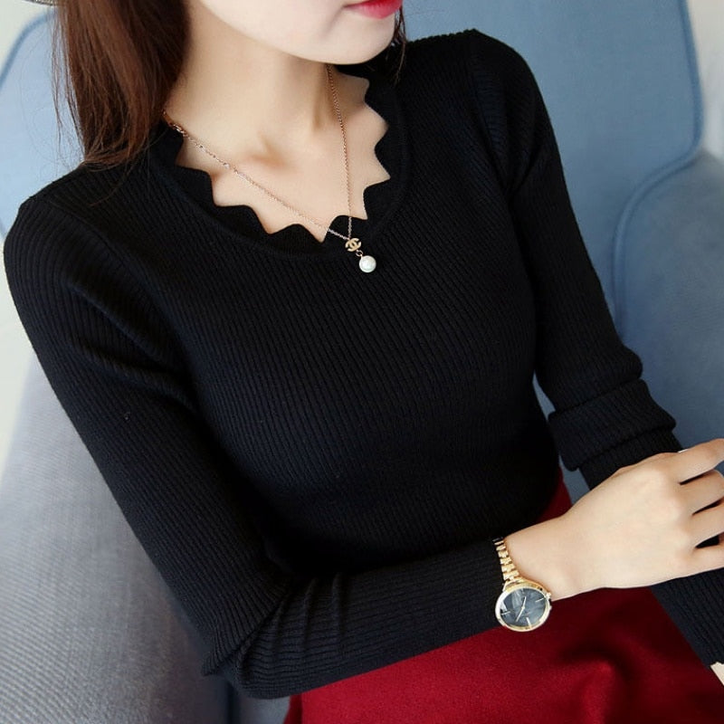 Pullover Solid Sweaters Women New Womens Knitted Slim Sweater - foxberryparkproducts