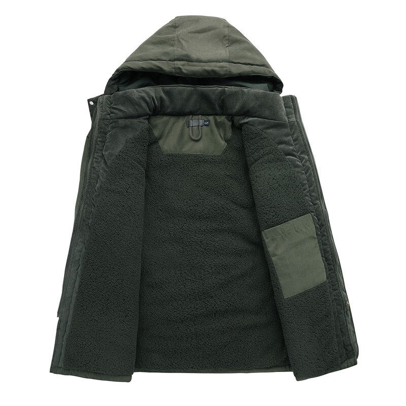 Men Warm Jacket Winter Parka Hooded Windbreaker Cotton Padded Thick Coat