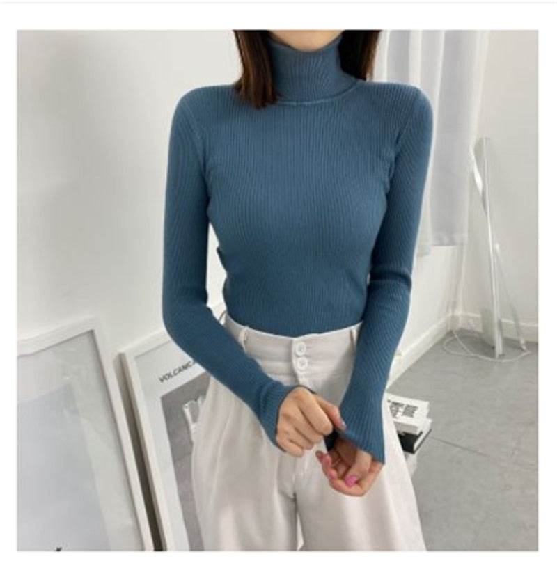 Women Turtleneck Sweaters Autumn Winter Korean Slim Pullover Women Basic Tops Casual Soft Knit Sweater Soft Warm Jumper - foxberryparkproducts