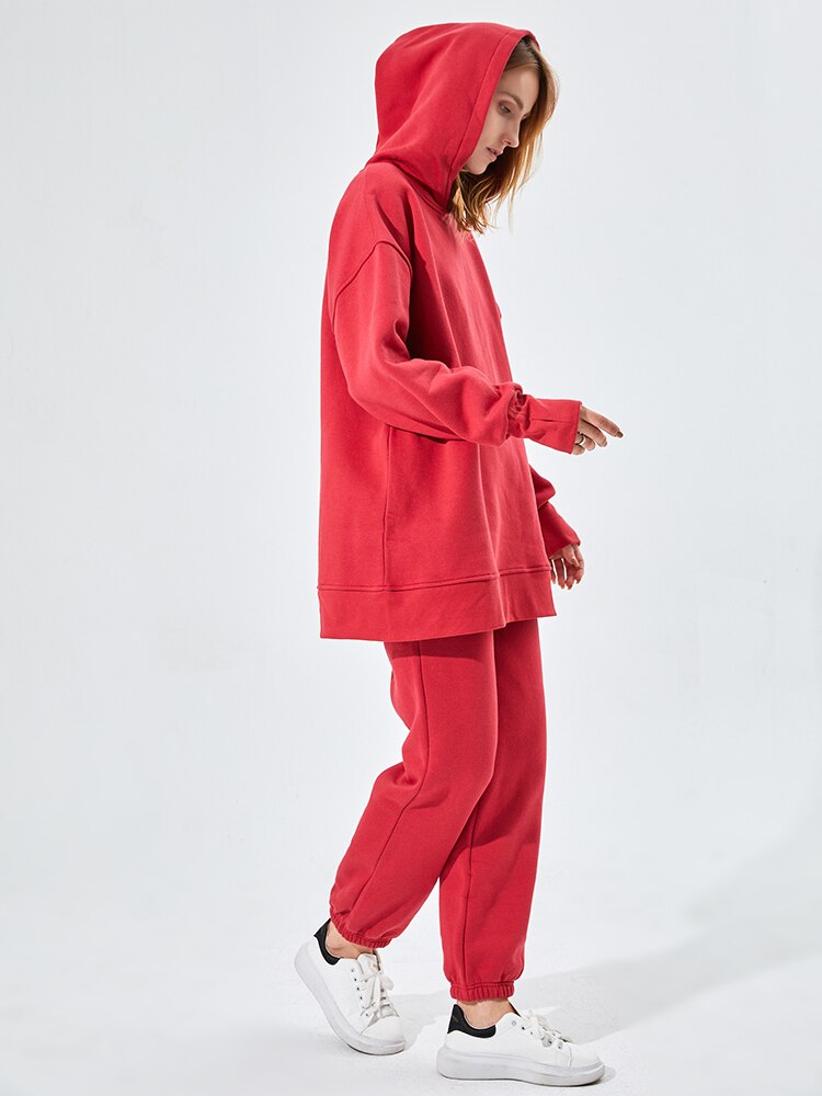 GCAROL Fall Winter Women Long Hooded Suits 80% Cotton Fleece - foxberryparkproducts