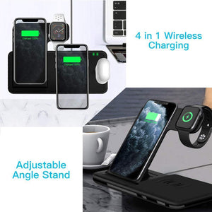 15W Qi Fast Wireless Charger Stand For iPhone 11 XR X 8 Apple Watch 4 in 1 Foldable Charging Dock Station - foxberryparkproducts
