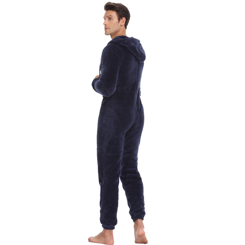 Men Warm Teddy Fleece Onesie Fluffy Sleep Lounge Adult Sleepwear One Piece Pyjamas Male Jumpsuits Hooded Onesies For Adult Men - foxberryparkproducts