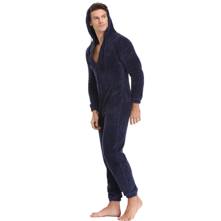 Men Warm Teddy Fleece Onesie Fluffy Sleep Lounge Adult Sleepwear One Piece Pyjamas Male Jumpsuits Hooded Onesies For Adult Men - foxberryparkproducts